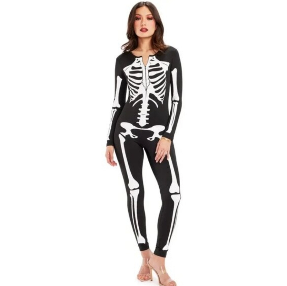 Tipsy Elves Skeleton Costume Bodysuit - Black and White